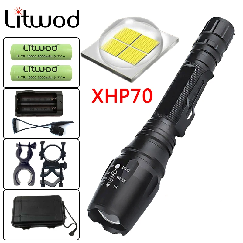 

Litwod Z20+CREE XHP50 V5 LED Flashlight Torch Zoomable Aluminum waterproof Tactical Flashlight Torch Linternas 2xGreen Batteries