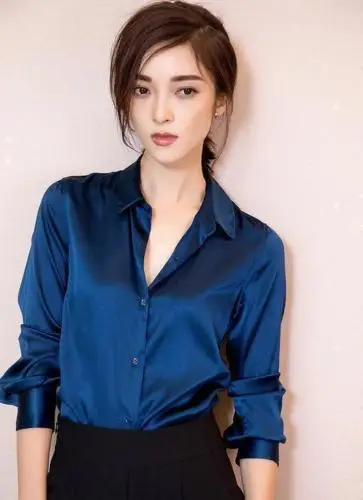 

Women's Lapel Collared OL Business Silk Blend Shirts Loose Blouse Tops Hot Solid Comfortable Female Shirt