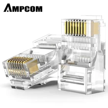 AMPCOM RJ45 модульный разъем UTP 50U позолоченный 8P8C обжимной Конец для кабеля Ethernet, оптом Ethernet кабельный разъем для CAT6