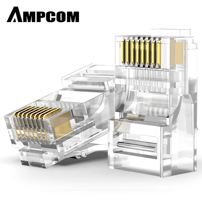 AMPCOM RJ45 модульный разъем UTP 50U позолоченный 8P8C обжимной Конец для кабеля Ethernet