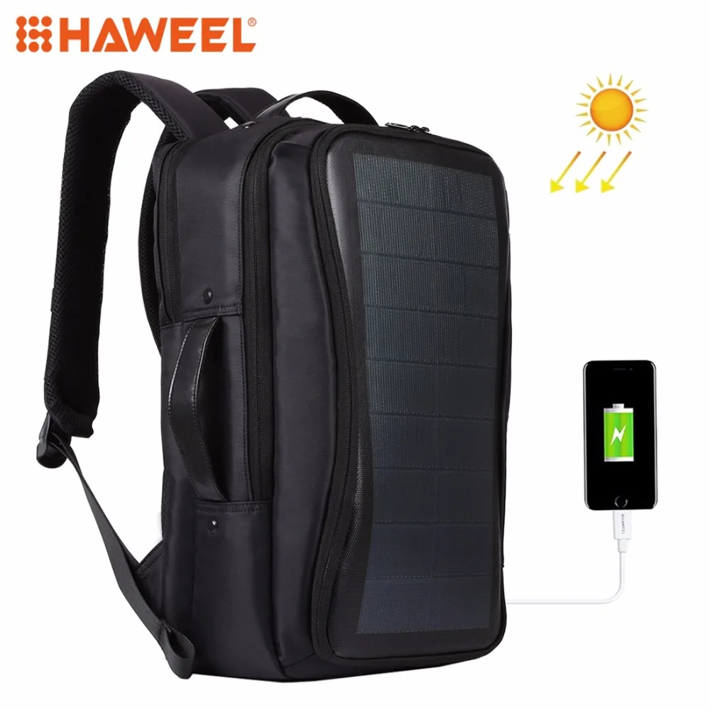 HAWEEL Outdoor Solar Backpack Bags Flexible Solar Panel 14W Power Backpack Laptop Bag+Handle+USB Laptop Tablet Bags