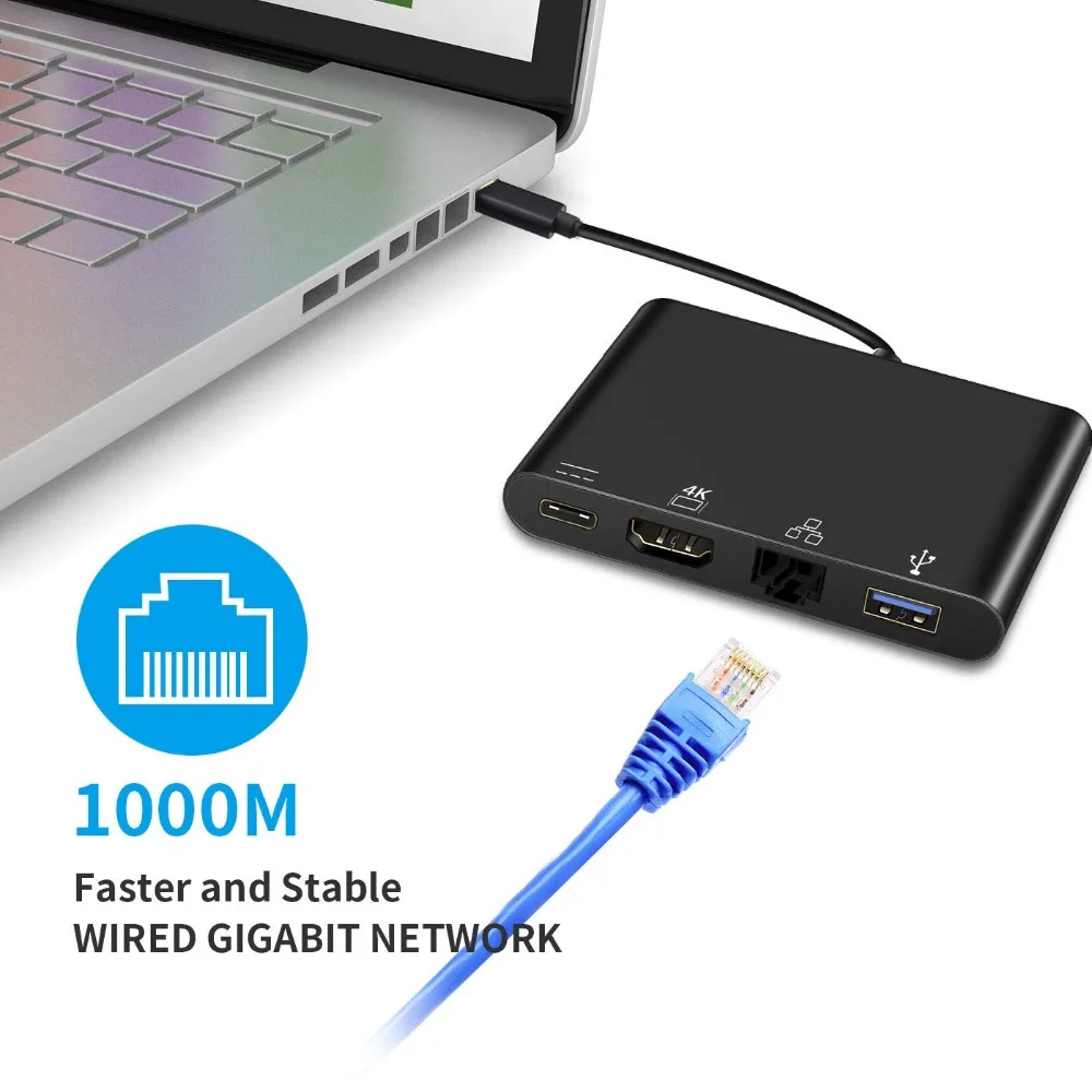 4 в 1 USB C к HDMI 4K порт USB 3,0 концентратор Thunderbolt 3 док-станция с Lan RJ45 сети и type-c PD зарядный порт адаптер для HDTV ПК