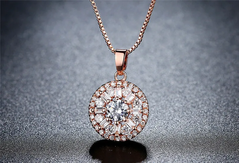 Simple Fashion Jewelry Round Shape Lucky Wheel Necklace AAA Cubic Zirconia Pendant Necklace for Women Wedding Jewelry Gifts N330 (5)