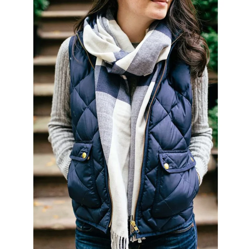 

Winter Black Quilted Jacket Vest Women Stand Collar Cotton Padded Waistcoat 2018 Autumn Warm Thick Female Short Sleeveless Coat