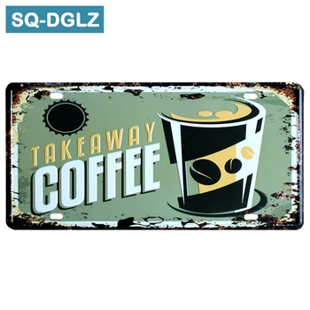 

[SQ-DGLZ] New Take Away Coffee License Plate Bar Wall Decoration Tin Sign Vintage Metal Sign Home Decor Painting Plaques Poster