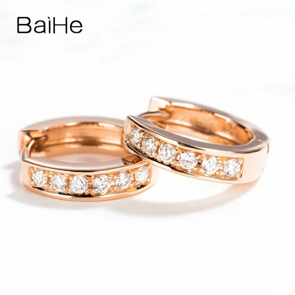 BAIHE Solid 14 K желтое золото 0.18ct круглый полный огранки натуральные бриллианты Свадебные модные ювелирные изделия серьги-гвоздики