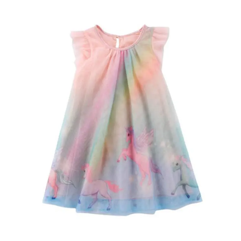 

Unicorn Dresses For Baby Girls Kids Elegant Flower Girl Mesh Sleeveless Printing Tulle Party Pageant Dress Sundress Clothing