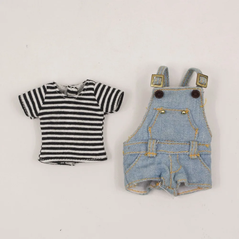 Neo Blythe Doll Black White Striped T-Shirt with Overall 1