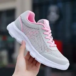Для женщин кроссовки Открытый из дышащего сетчатого материала женские спортивные кроссовки на шнуровке 2019 летняя спортивная обувь для