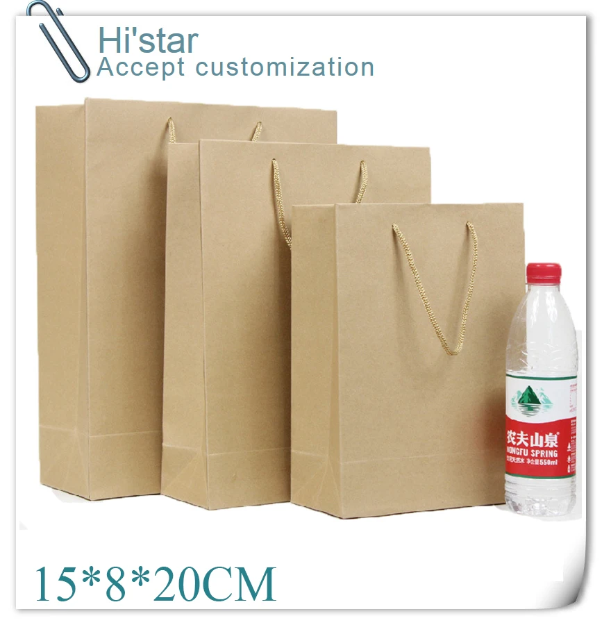 

15*8*20CM 10pcs Free shipping,10pcs/lot Factory sale Natural kraft paper bag with handle Wedding Favors Gift Paper Bags