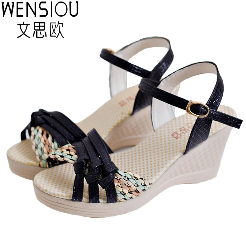 

Women Sandals Fashion Open Toe Buckle Wedges Shoes For Women Waterproof High Heels Women Summer Shoes Sandalias Mujer BT294