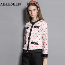 AELESEEN роскошные дамы куртка девушка мода осень-зима Роза куртка с принтом карман с длинным рукавом Короткие Цветочные куртка