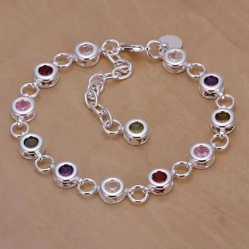 

H259 925 free shipping silver bracelet, 925 free shipping silver fashion jewelry Round color stone bracelet /bakajrra awyajofa
