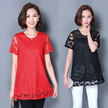 2017 New Summer Women Blouse Loose Shirt O-Neck Chiffon Blouse Casual Female Short Sleeve Blouse Plus Size M-5XL Shirts