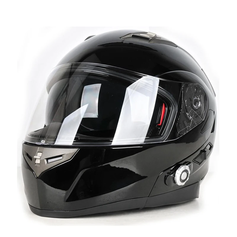 Freedconn BM2-S мотоциклетный Встроенный Bluetooth домофон шлем мото BT гарнитура Capacete полное лицо КАСКО гоночный крест шлем - Цвет: Black