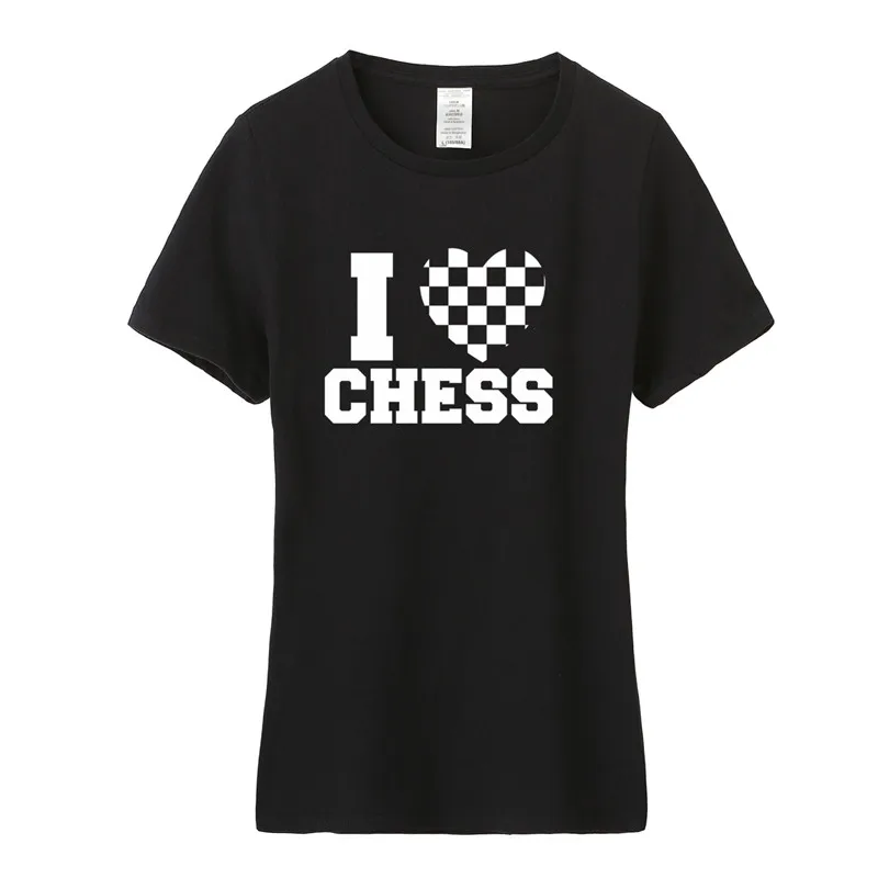 Новые модные Для женщин я люблю шахматы футболка летние шорты рукавом О-образным вырезом хлопок шахматы футболка для девочек женские Костюмы Футболки-топы OS- 005
