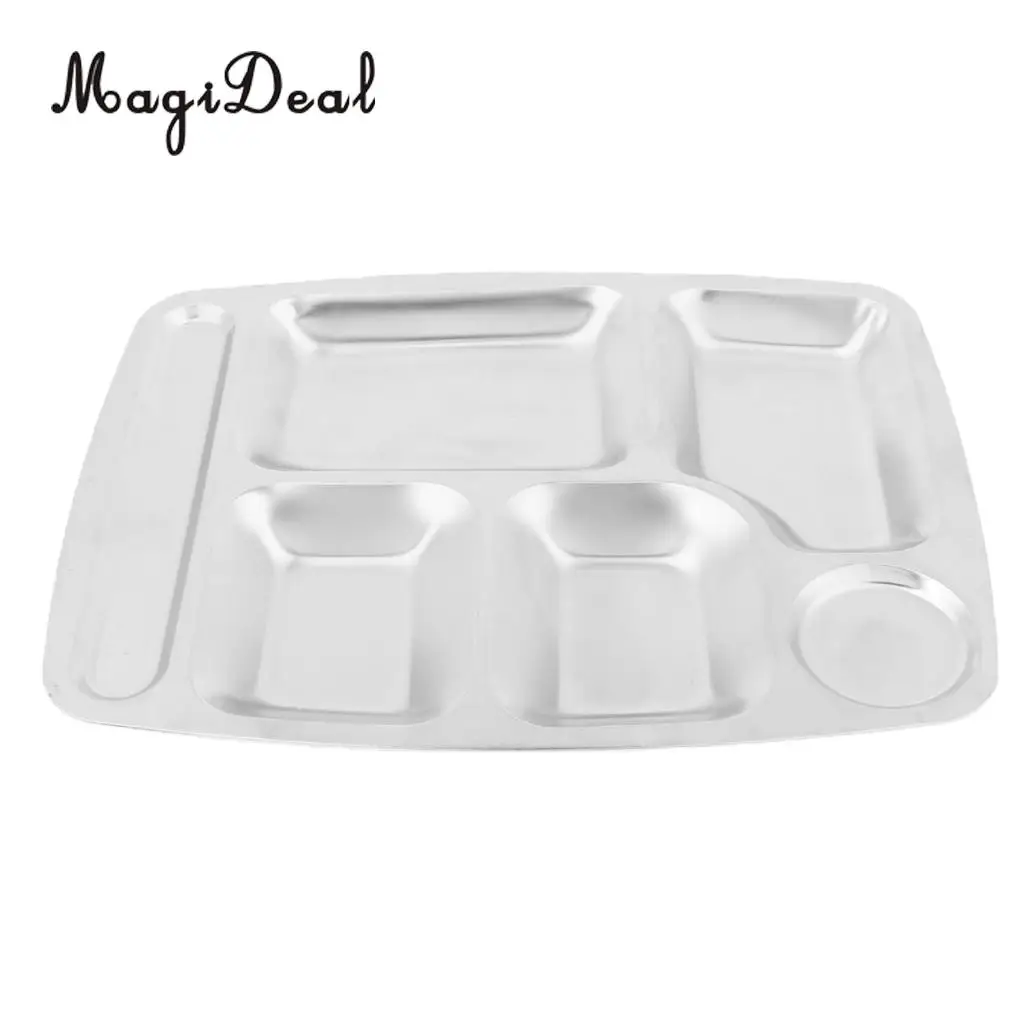 Stainless Steel Divided Lunch Food Serving Bento Box Tray Restaurant Canteen Tableware Rectangular Camping Hiking