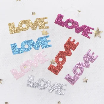 

200Pcs 26mm Glitter Leather Fabric Patches "LOVE" Appliques for Stick on Crafts Clothes T-shirts Jeans DIY Hair Bow Decor F73