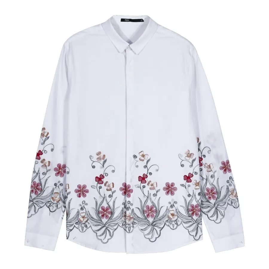 Camisa Social Pinli продукт, сделанный осенью, новая мужская рубашка с длинными рукавами и вышивкой B193113094 - Цвет: White