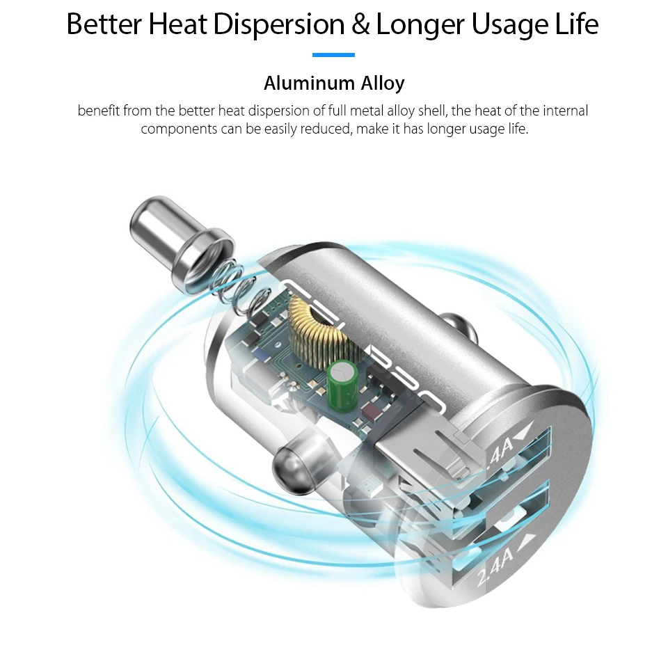 Двойной USB Автомобильное зарядное устройство адаптер 4.8A мини металлическое автомобильное зарядное устройство для мобильного телефона автомобильное USB зарядное устройство автоматическая зарядка 2 порта 24 Вт для Samsung iPhone