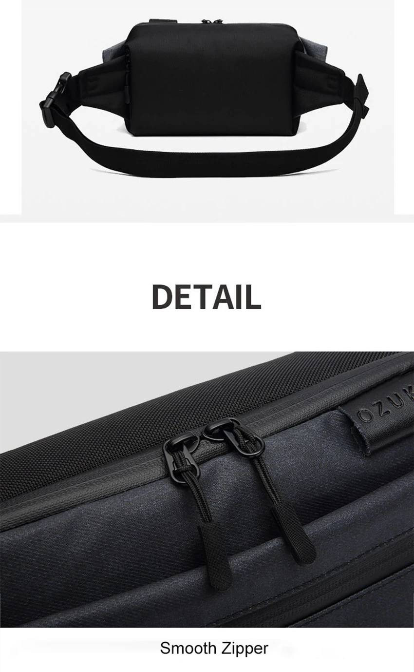 OZUKO 9237, Повседневная Мужская поясная сумка, поясная сумка, Мужская поясная сумка, черная, водонепроницаемая, для путешествий, поясная сумка, для бега, для спорта, нагрудная сумка для телефона