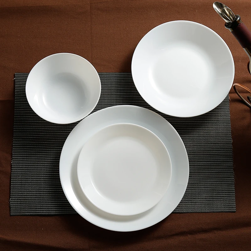 Wholesale 6 pcs/lot White Opal Glass Porcelain Flat Plates Dinner Dishes Tableware Salad Dish