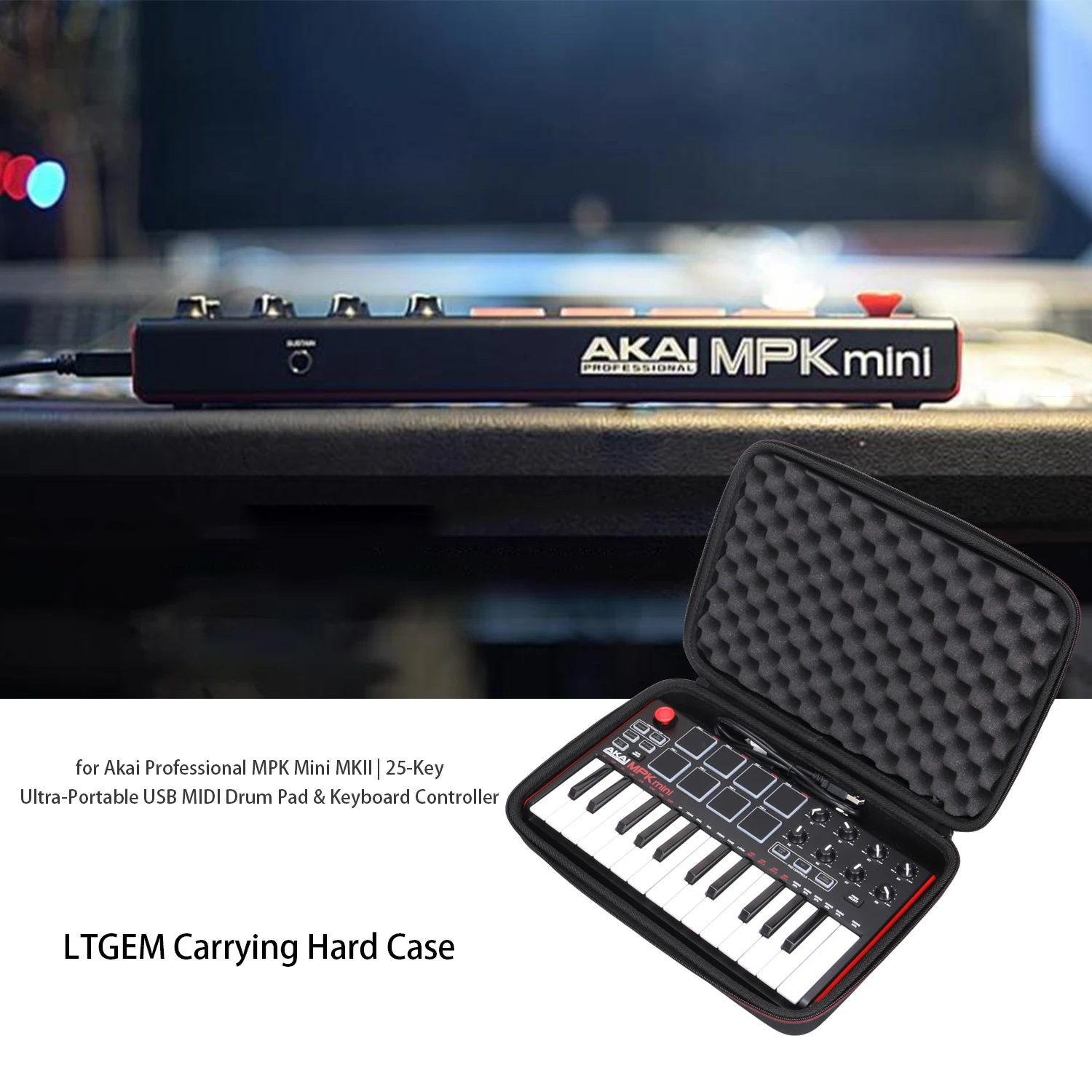  LTGEM Hard Carrying Case for Akai Professional MPK Mini MKII & MPK Mini Play  25-Key USB MIDI Drum 
