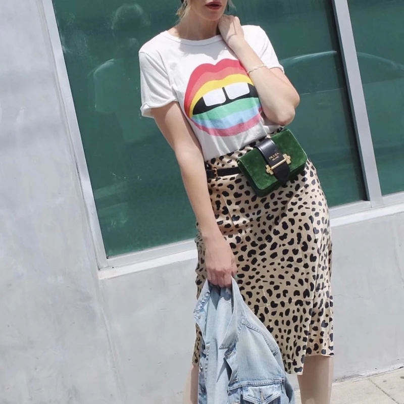 Летняя винтажная юбка с высокой талией леопардовая юбка с принтом женские панк-рок корейский стиль boho уличная jupe femme