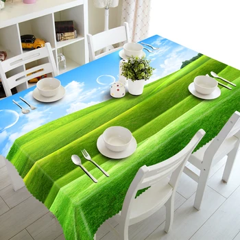 

3D Tablecloth Blue Sky White Clouds Pattern Merry Christmas Washable Cloth Thicken Rectangular and Round Wedding Table Cloth