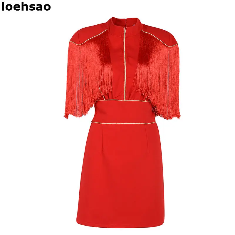 Новое Сексуальное Женское Платье vestido с кисточками, красное, белое, черное Бандажное платье, Подиумные вечерние облегающие платья