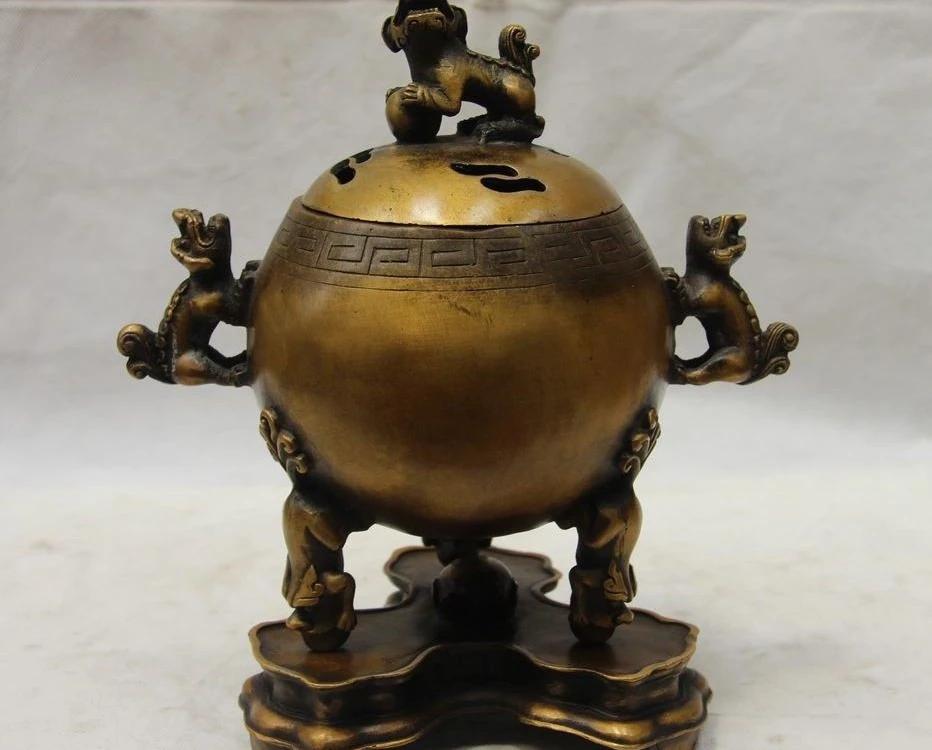 

China Bronze Copper Home Decoration Fu Foo Dog Lion Royal Incense Burner Censer