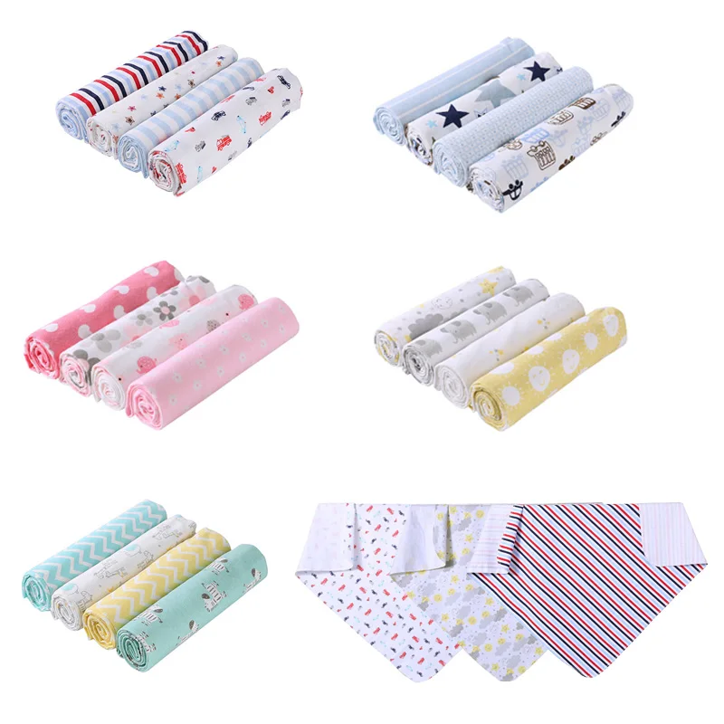 

4pcs/set Baby Blankets Bedding Infants Bath Towel Bedsheet Cotton Cute Print Newborns Swaddle Wrap Receiving Blanket