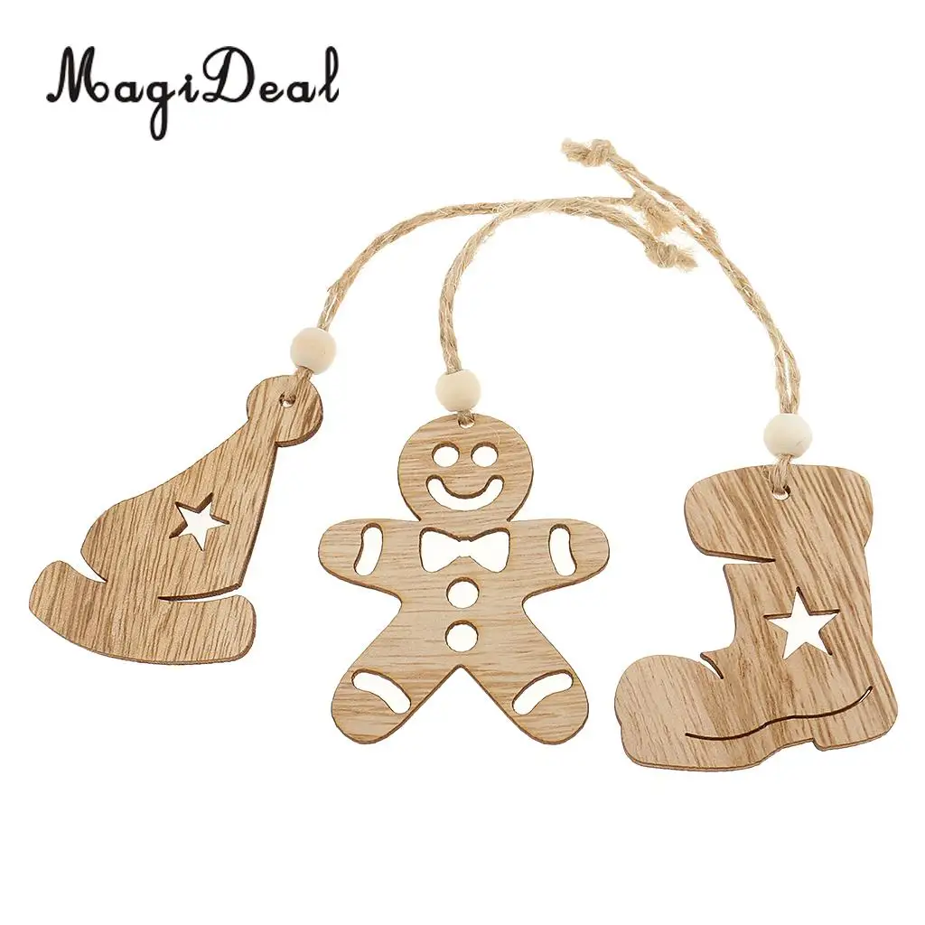 MagiDeal Excellent 6Pcs/Lot Differ Shape Wooden Christmas Tree Home Party Decorations for Xmas Hanging Ornaments Craft Projects