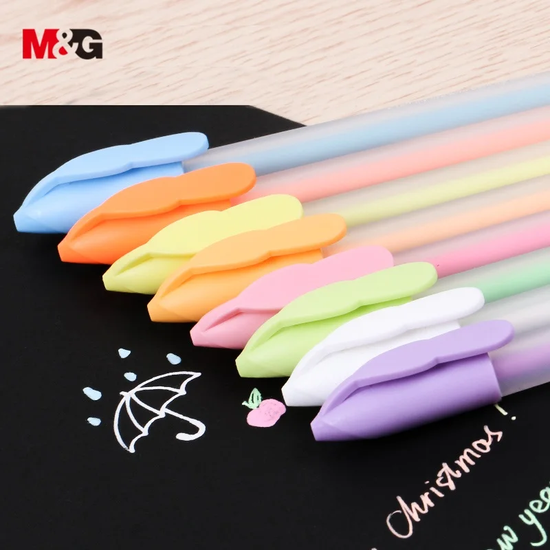 M& G 8 цветов пастельный цвет Чернила Блеск гелевые ручки набор Белый Цвет гелевая ручка металлический неоновый Мел цветные гелевые ручки искусство для школьных принадлежностей