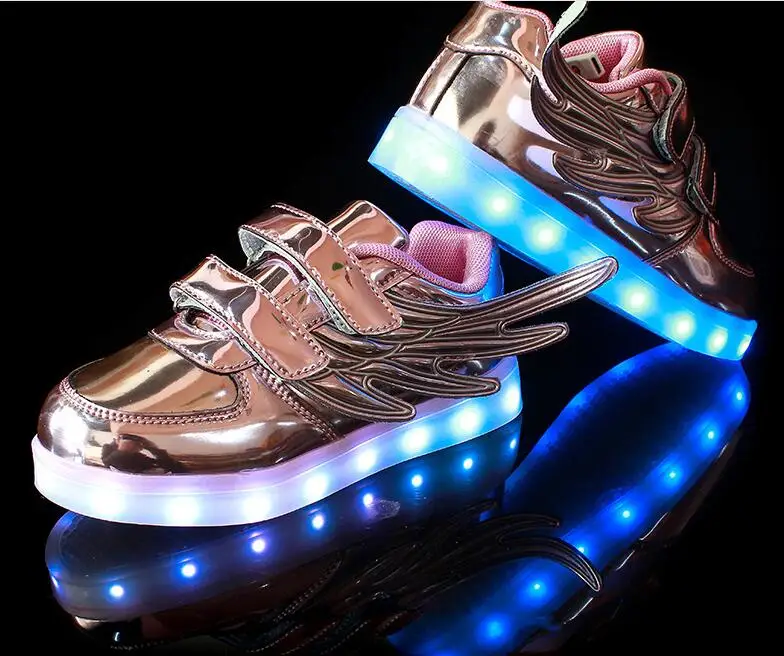 Качественная обувь; 3 цвета; коллекция года; детская обувь со светодиодными лампами для мальчиков; модная обувь с крыльями; детская обувь; обувь для девочек с usb-подсветкой