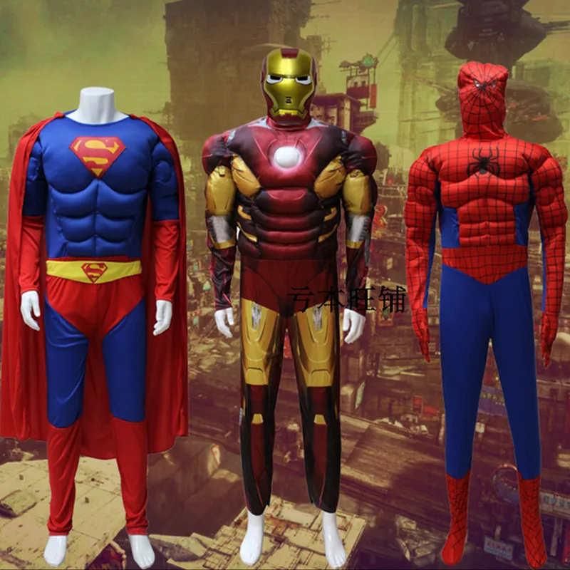 Adult Mens Spiderman/Batman/Superman/IronMan Costumes Filling Muscle Cosplay Costume Male Men Halloween Party Superhero Costume - aliexpress.com - imall.com