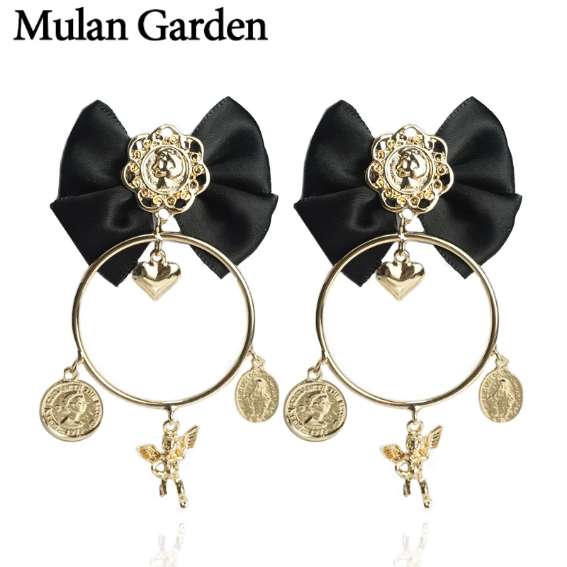 

M&G Gold Angel Pendant Gothic Vintage Earrings for Women Gold Heart Head Portrait Pendant Dangle Earrings Jewelry Silver Needle
