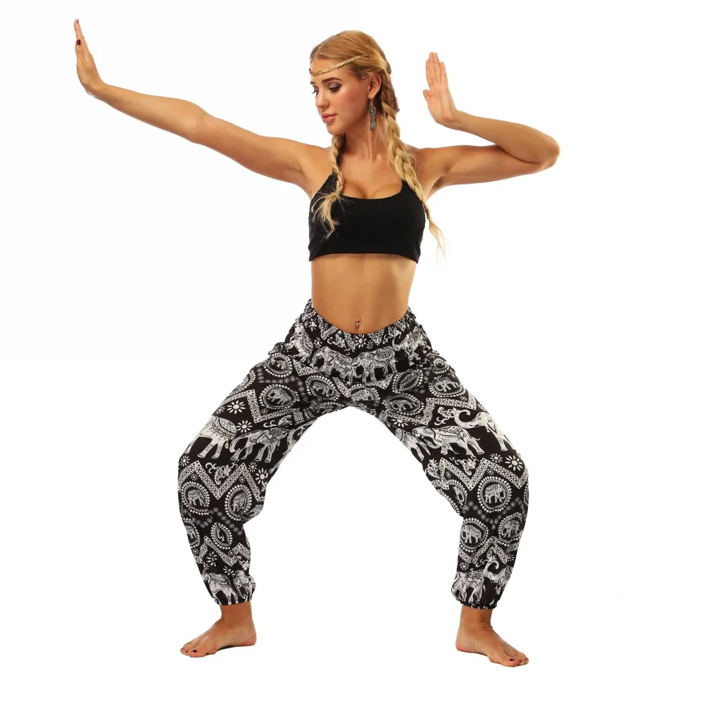 TL008- Black and white elephant wide leg loose yoga pants leggings (1)