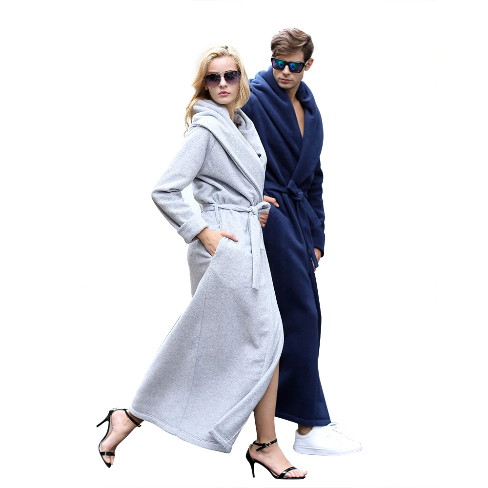 Men's Long Robes Microfiber Fleece Floor Length Plus Size Bathrobes