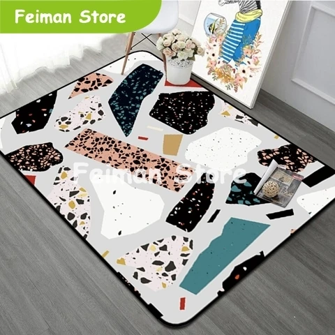 

Modern Geometric Rug Living Room Carpet Home Decor Marble Pattern Anti-Slip Rugs Thicken Rectangle Bedroom Rug Bed Side Floormat