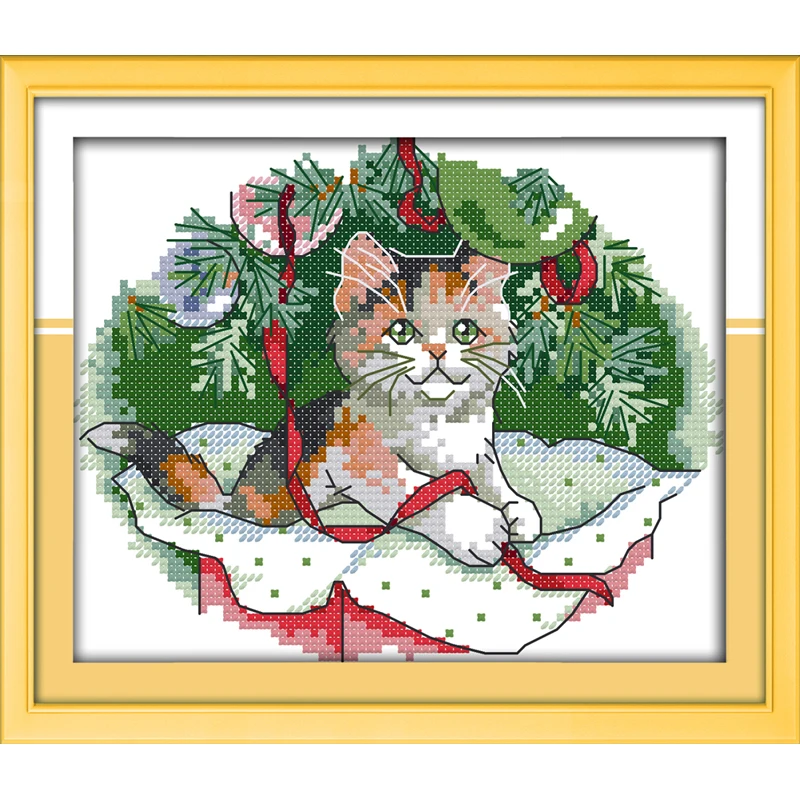 

Christmas kitten 11CT 14CT Counted or Stamped Cross Stitch DIY Kits for Embroidery Home Decor Needlework wholesale