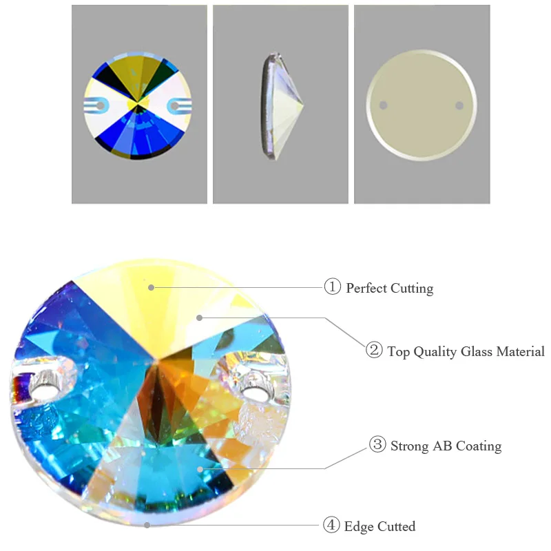 6 размеров AAAAA качественные круглые стразы Rivoli Crystal AB пришивные стразы с плоской задней стороной стеклянные стразы круглые пришивные камни для одежды B0940