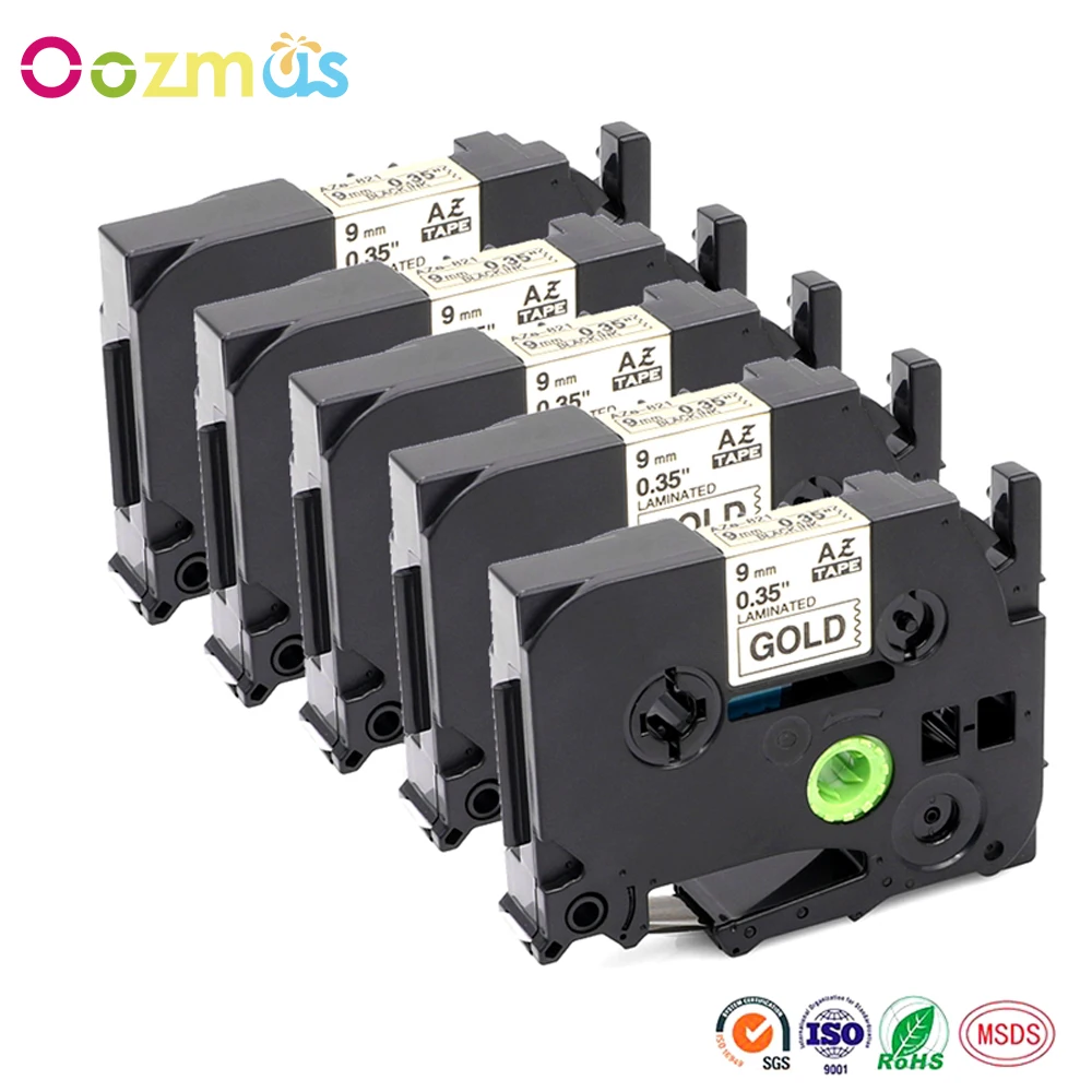 Маркировочная лента Oozmas Brother TZe 5 шт. 9 мм совместима с 821 TZ821 для P-Touch ярлык цвет