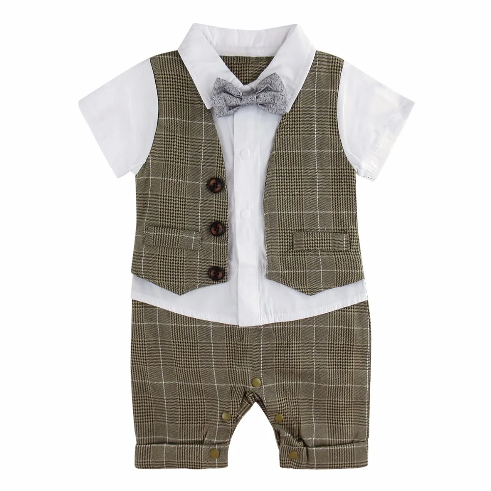 Baby Boy Romper Gentleman Wedding Baptism Khaki Formal Suit Newborn