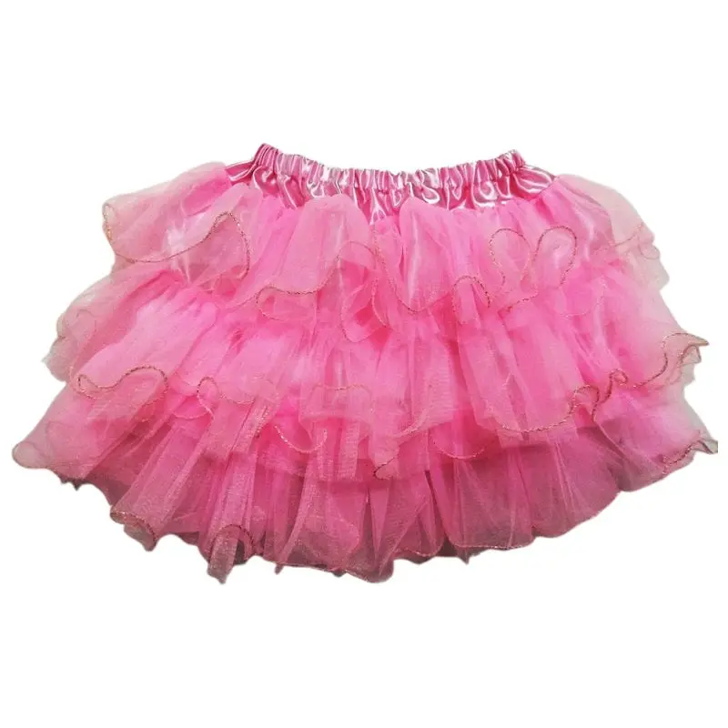 Пышная трехслойная фатиновая балетная мини-юбка-пачка для девочек, сатиновая юбка с бантом, контрастный сценический костюм, платье - Цвет: Розовый