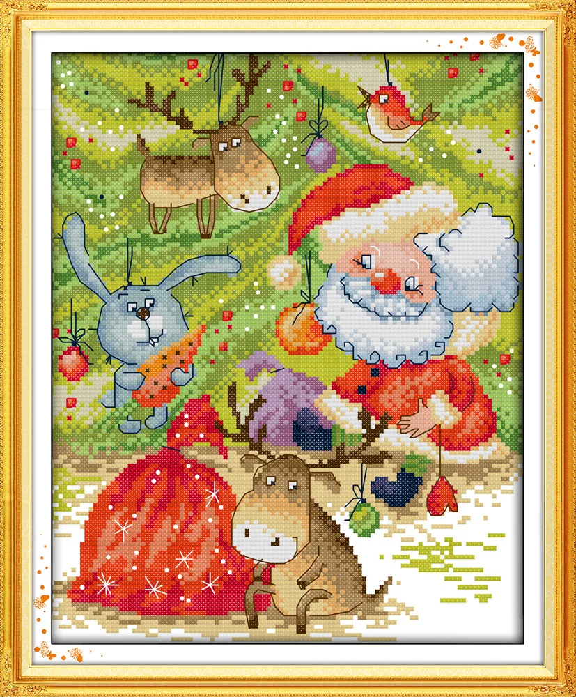 

Joy Sunday Cartoon The jungle carnival happy christmas Counted Cross Stitch Kits printed Cross-stitch set Embroidery Needlework