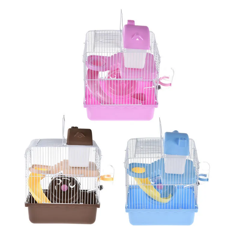 

Hamster Cage Double-deck Small Castelet Pet Nest Mouse House with Slide Disk Spinning Bottle Small Castle Hamster Cage