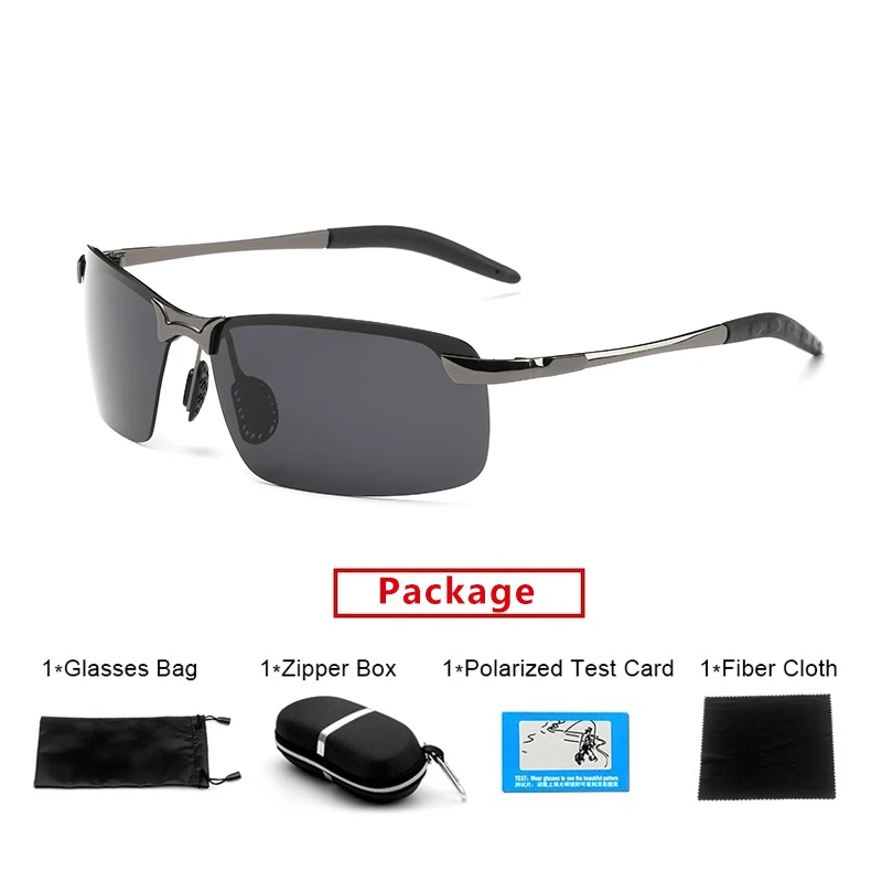 SAYLAYO, мужские поляризованные солнцезащитные очки, алюминиево-магниевые, солнцезащитные очки для вождения, рыбалки, прямоугольные, UV400, защитные очки - Цвет линз: Grey with Box