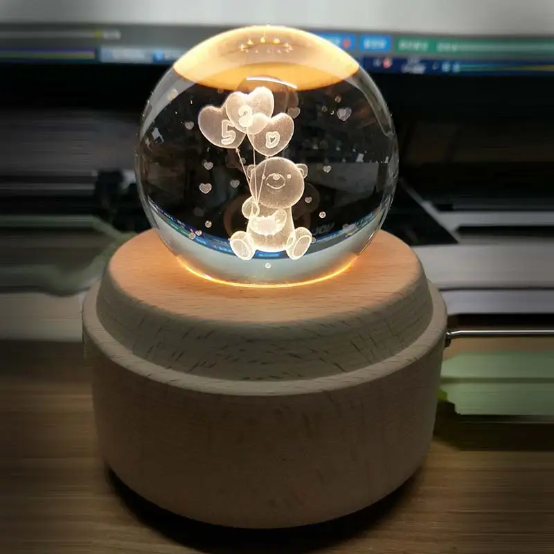 Креативный Ночной светильник с лунным хрустальным шаром, деревянная светящаяся музыкальная шкатулка, вращающаяся инновационная Праздничная домашняя декорация, подарок на день рождения