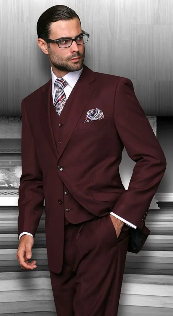 Latest Coat Pant Designs Burgundy Tailor Made Wedding Suit For Men 